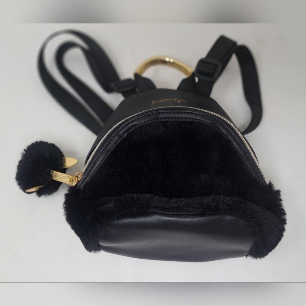 NWOT Kendall & Kylie Mini Backpack Black Faux Fur Faux Leather - Picture 4 of 6